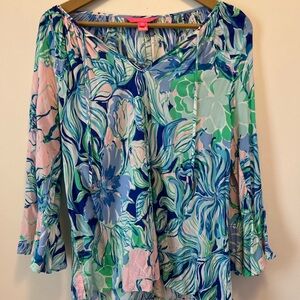 Lilly Pulitzer Vibrant Floral Blouse - Blue, Green, Pink